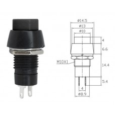 Кнопка корпусная / 250V / 1A / c фиксацией / без подсв. / NO, круглая, черная