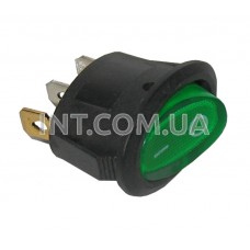 Переключатель клавишный / 250V / 10A / 3 конт. / с подсв. / овальный / зеленый, 26x16mm, L=16mm