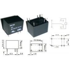 Реле N4100-CHS5-DC12V / I=5A / U=125VAC/30VDC / Ucoil=12VDC / NO/NC / 15x11x11mm / NINGBO / 6 ножек