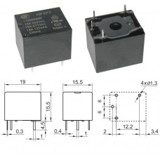 Реле HF3FF/012-1HST / I=10A / U=250VAC/30VDC / Ucoil=12VDC / NO/NC / 19x15.5x15.5mm / HONGFA / 4 нож