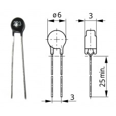 Термистор (терморезистор) / 10 Om (25°C) NTC / KLS6-MF72-10D5 / Imax=0.7A / KLS / D=6mm