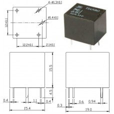 Реле HJR-3FF-12VDC-S-Z / I=10A / U=240VAC/24VDC / Ucoil=12VDC / NO/NC / 19x15.4x15.5mm / TIABO