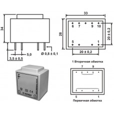 Трансформатор ТН 30/23 G / P=3.2VA / Uin=380V / Uout=12V / 33х28х34mm / ТорТранс 