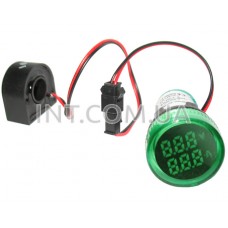 Вольтметр-амперметр встр. / AD101-22VAM / Umsr=50...500VAC, Imsr=0...100A, зел., круглый 