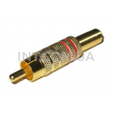 Штекер RCA / на кабель / металл, позолоченный, красная линия / 2 полосы