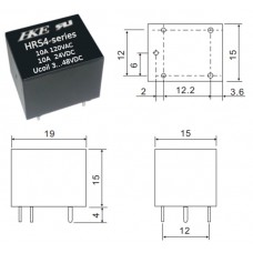 Реле HRS4H-12VDC-SL-C / I=6A / U=250VAC/24VDC / Ucoil=12VDC / NO/NC / 19x15x15mm / 5 ножек