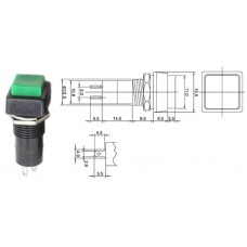 Кнопка корпусная с фиксацией / 220V / 3A / 314 / пластик, квадратный, зеленая