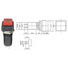 Кнопка корпусная / 220V / 3A / 314 / с фиксацией / пластик, квадратный, красная