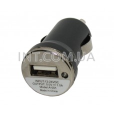 Автомобильный адаптер питания, 1xUSB, Uout=5V, Iout=1A, мини 