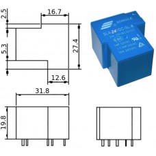 Реле SLA-24VDC-SL-A / I=30A / U=250VAC / Ucoil=24VDC / NO/NC / 32x27x20mm / SONGLE / 4 ножки