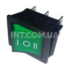 Переключатель клавишный / 250V / 15A / 6 конт. / KCD2-203N / с фикс. / с подсв. / зеленый, 3 полож.