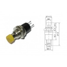 Кнопка корпусная / 250V / 1A / PBS-105 / без фиксаци / без подсв. / NO, круглая, желтая, 20x7mm 