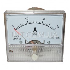 Амперметр (DC) встр. на панель / 85C1 / Imsr=0...30ADC, без шунта, прозр., квадр. корпус, 63x55mm