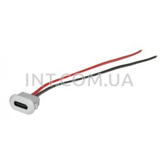 Гнездо USB type C (тип C) / монтажное на корпус, с защелками, с проводом L=100mm, 2 вывода, белый