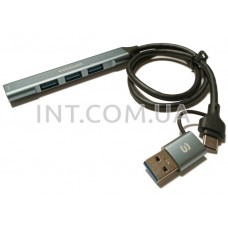 USB Hub (хаб) / HB26 / USB-A + USB type-C (тип C), 4 порта: 3xUSB 2.0 1xUSB3.0, серый / ESSAGER