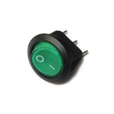 Переключатель клавишный / 250V / 6A / 3 конт./ KCD1-101N-8/с подсв. /круглый/ зелёный,D=20mm,L=16mm