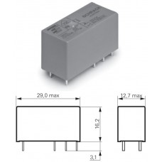 Реле RT424024 Schrack / I=8A / U=250VAC / Ucoil=24VDC / 2NO/NC / 29x13x16mm / TYCO