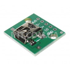 Переходник гнездо USB mini - DIP5 (2.54mm) / на плате с отв. для крепления / 20x19mm