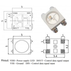 Светодиод / SMD 5050 / RGB / WS2812B-V5 / 3x20mA / программируемый, адресный