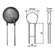 Термистор (терморезистор) / 2.5E Om (25°C) / 2.5D-20 / Imax=8A / NTC