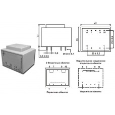 Трансформатор ТН 38/13 G / P=4.5VA / Uin=220V / Uout=2x18V / 42х35х33mm / ТорТранс 
